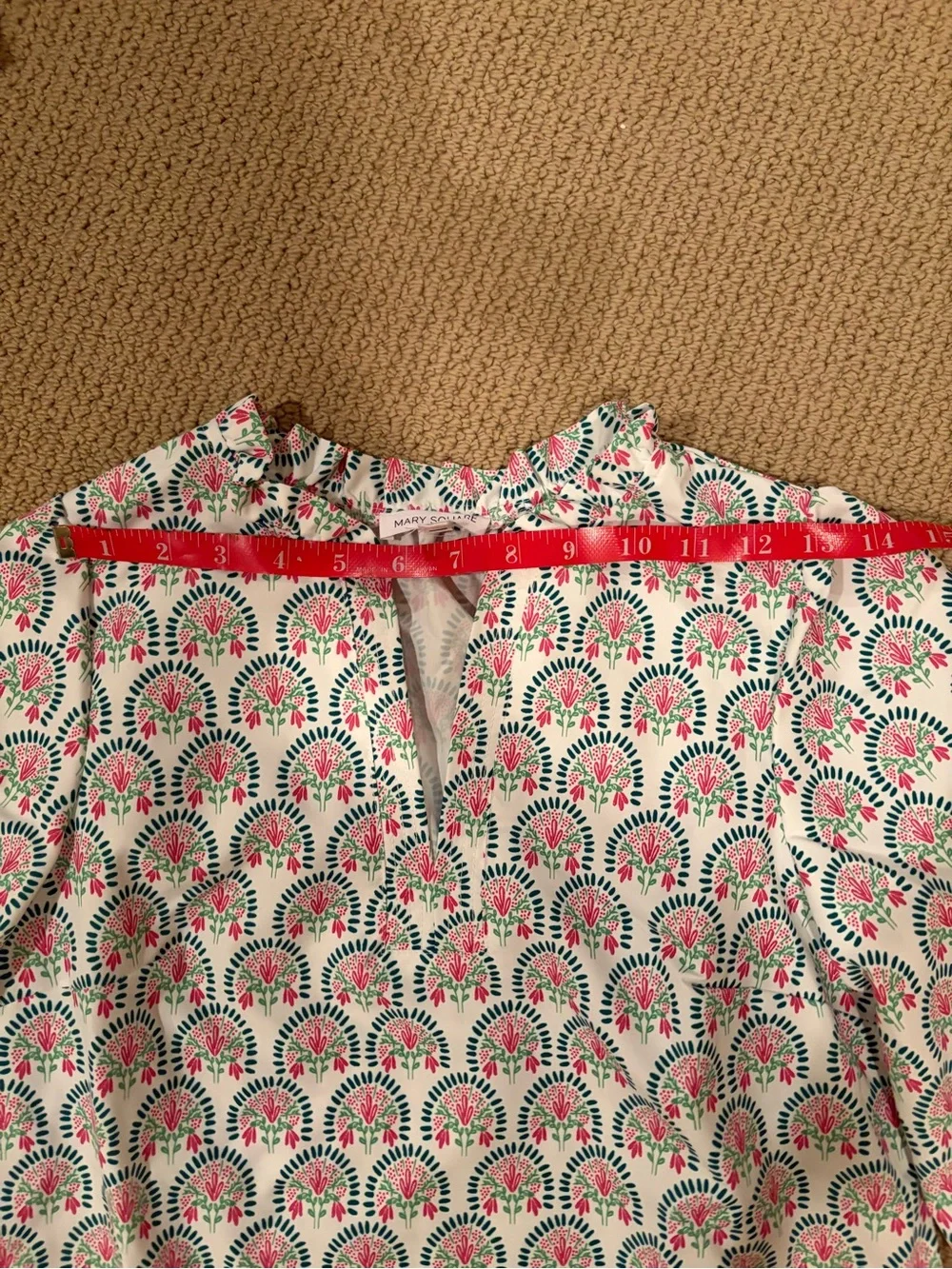 Mary Square XS Women's Printed Tie-Sleeve Tunic Top - Pink & Green